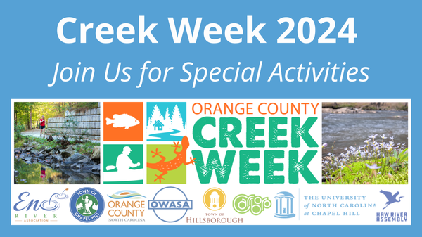 Slide with Creek Week logo. States Creek Week 2024. Join us for special activities