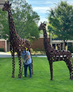 Image of mother and child giraffe sculptures