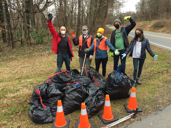 Volunteers after road litter cleanup