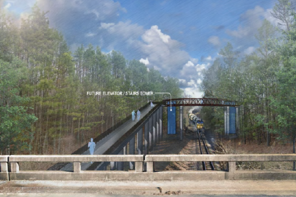 Concept of pedestrian bridge over railroad tracks